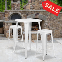 Flash Furniture CH-31330B-2-30SQ-WH-GG Metal Bar Table Set in White